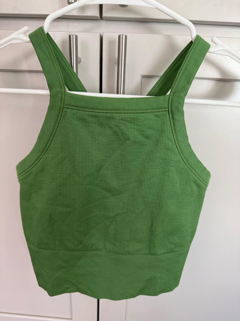 Athleta Ribbed Longline Sports Bra Tank Green Strappy Back NWOT Size Small💚